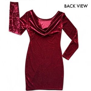 Valentine’s Day Sexy Red Dress Crushed Velvet S Draped Back Date Night Bodycon